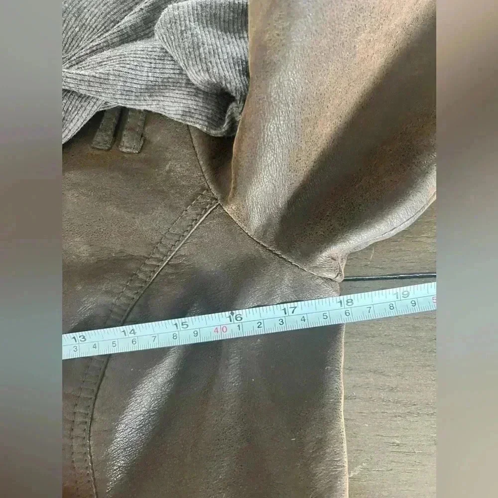 Anthropologie Hei Hei knit Layered Causeway Brown Vegan
Leather Jacket Sz‎ S - Picture 16 of 16